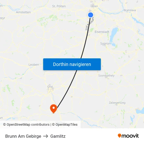 Brunn Am Gebirge to Gamlitz map