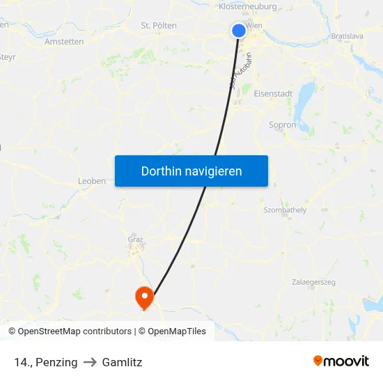 14., Penzing to Gamlitz map