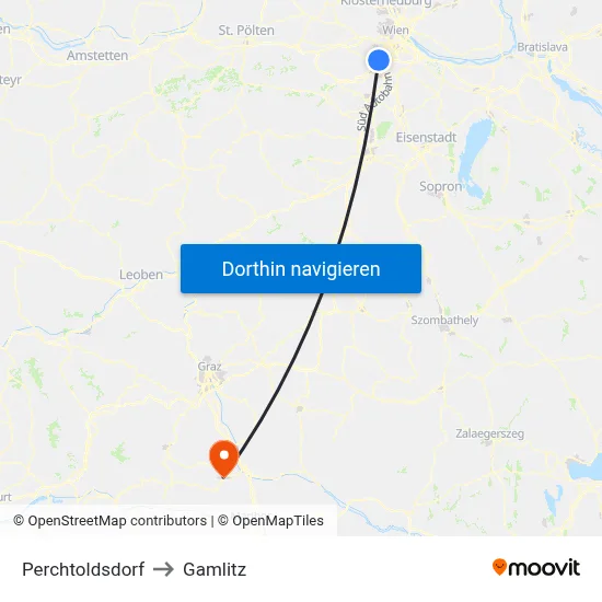 Perchtoldsdorf to Gamlitz map