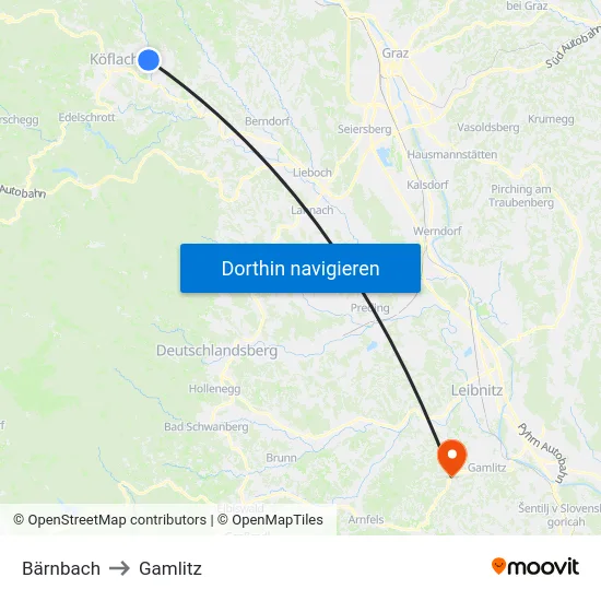 Bärnbach to Gamlitz map