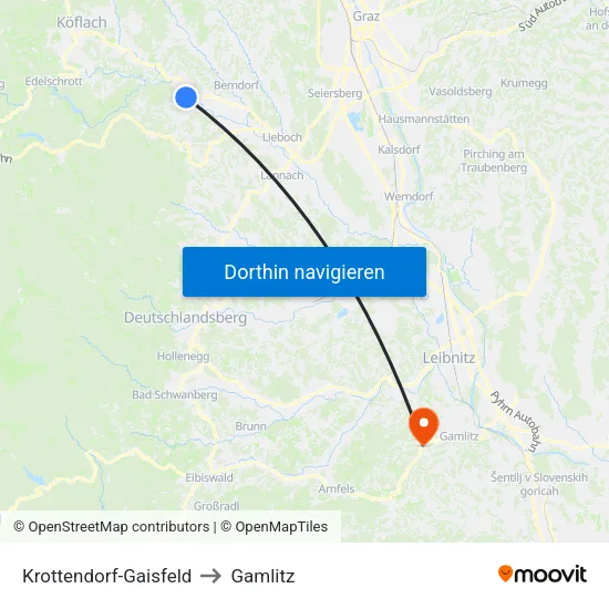 Krottendorf-Gaisfeld to Gamlitz map