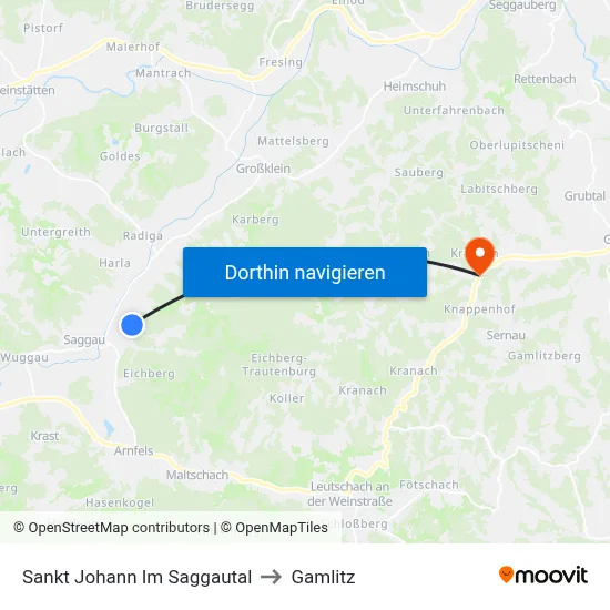 Sankt Johann Im Saggautal to Gamlitz map