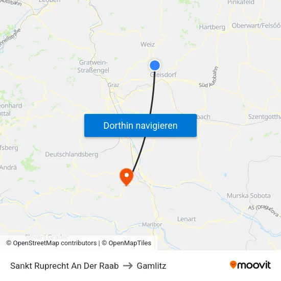 Sankt Ruprecht An Der Raab to Gamlitz map