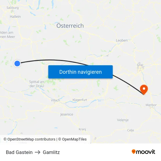 Bad Gastein to Gamlitz map