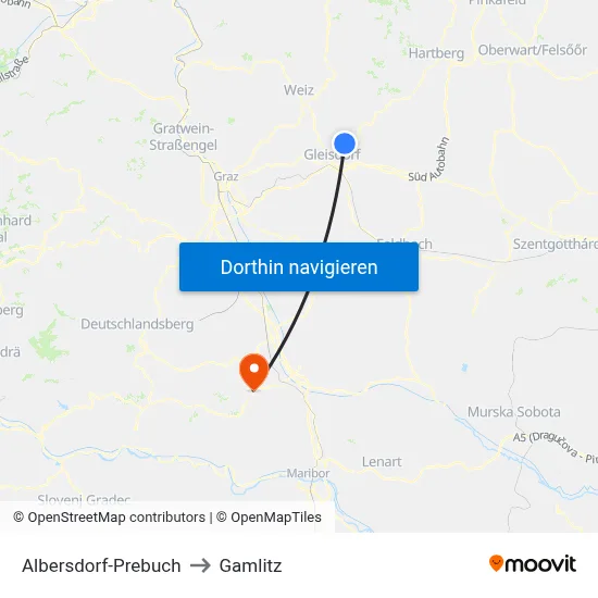 Albersdorf-Prebuch to Gamlitz map
