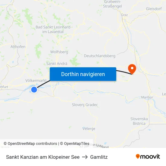 Sankt Kanzian am Klopeiner See to Gamlitz map