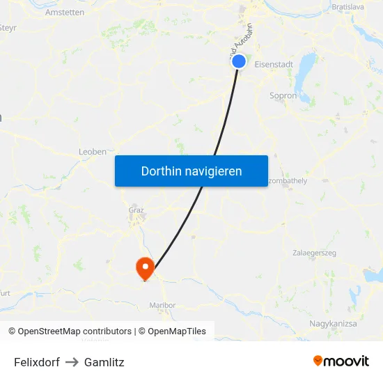 Felixdorf to Gamlitz map