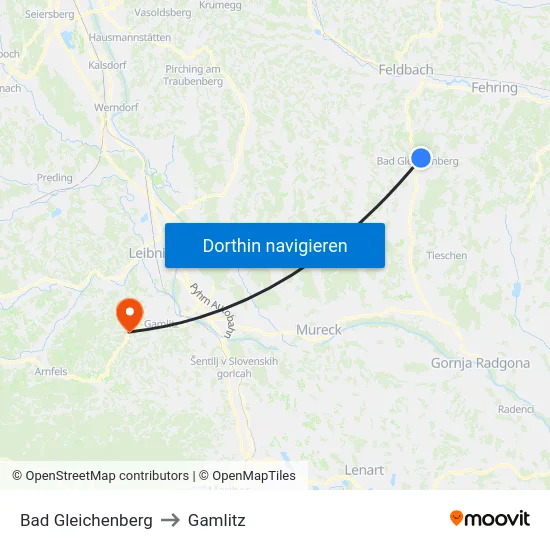 Bad Gleichenberg to Gamlitz map