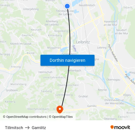 Tillmitsch to Gamlitz map