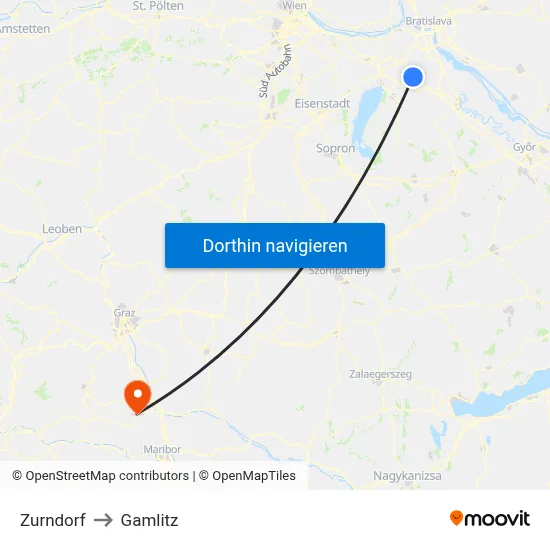 Zurndorf to Gamlitz map