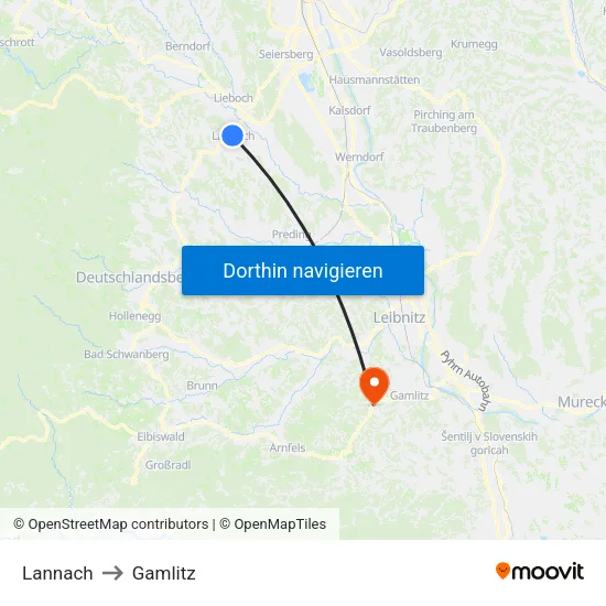 Lannach to Gamlitz map