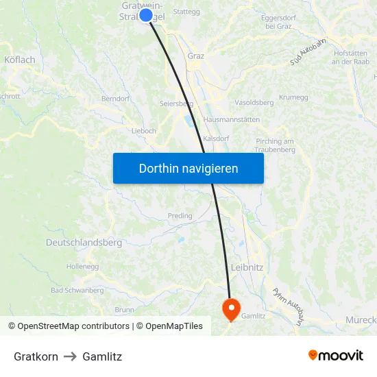 Gratkorn to Gamlitz map