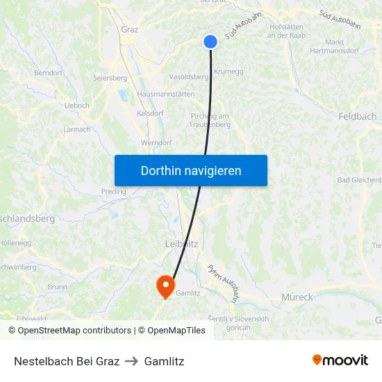 Nestelbach Bei Graz to Gamlitz map