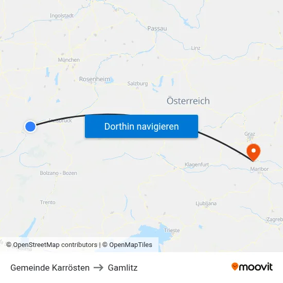 Gemeinde Karrösten to Gamlitz map