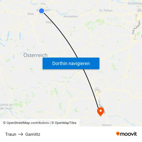 Traun to Gamlitz map