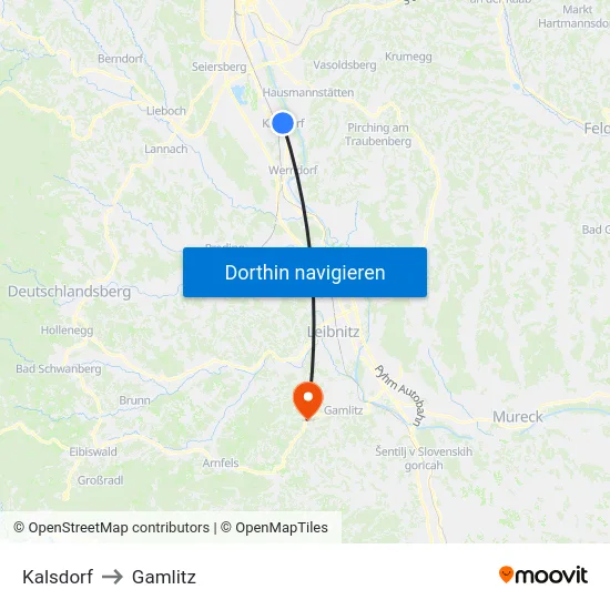 Kalsdorf to Gamlitz map