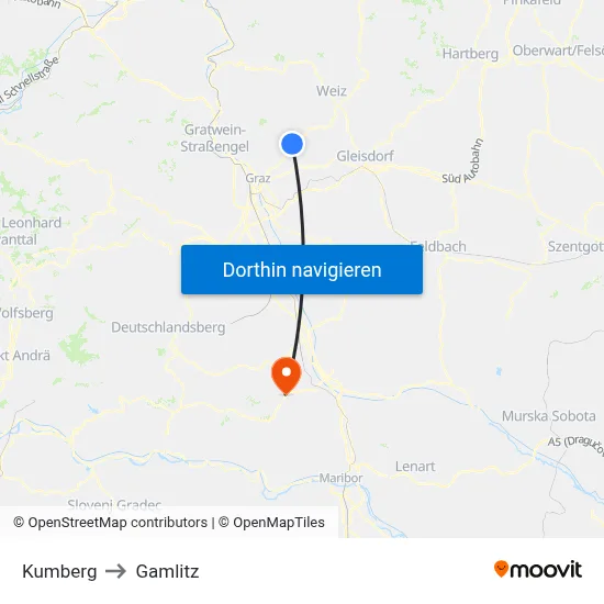 Kumberg to Gamlitz map