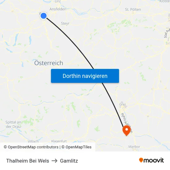 Thalheim Bei Wels to Gamlitz map