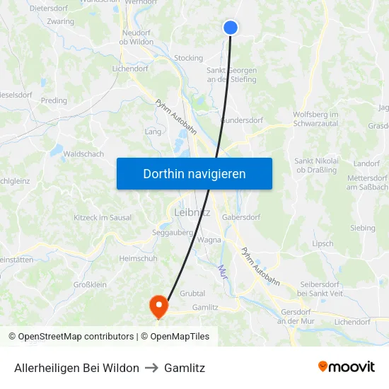 Allerheiligen Bei Wildon to Gamlitz map