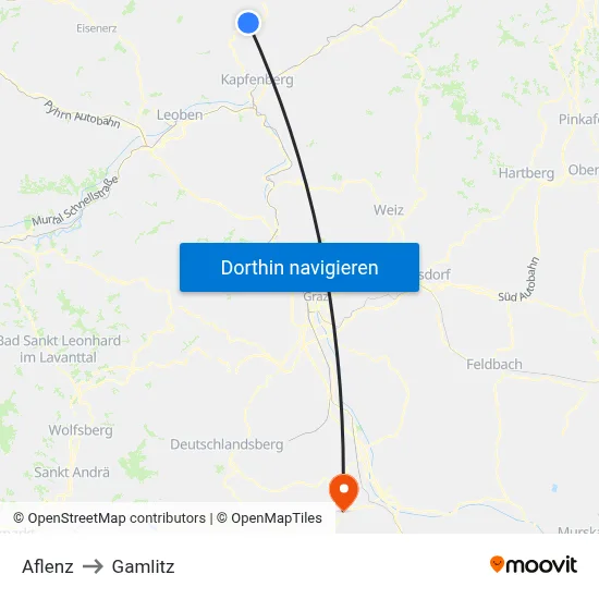 Aflenz to Gamlitz map