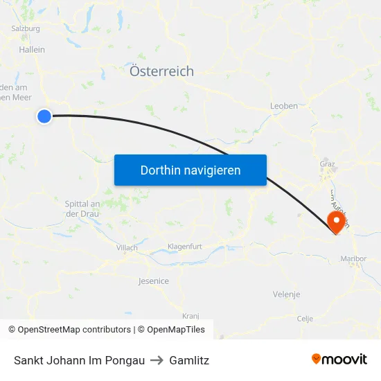 Sankt Johann Im Pongau to Gamlitz map