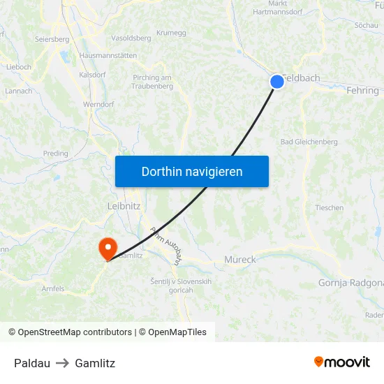 Paldau to Gamlitz map