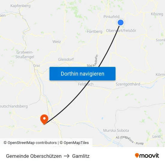 Gemeinde Oberschützen to Gamlitz map