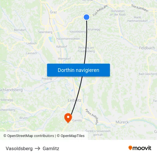 Vasoldsberg to Gamlitz map