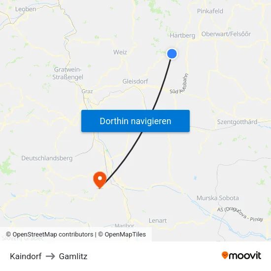 Kaindorf to Gamlitz map