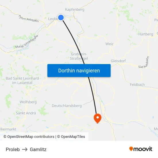 Proleb to Gamlitz map