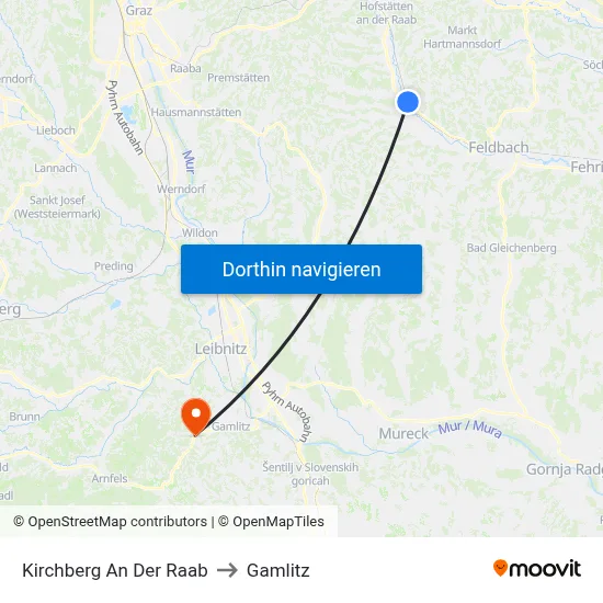 Kirchberg An Der Raab to Gamlitz map