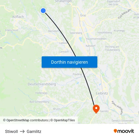 Stiwoll to Gamlitz map