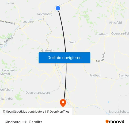 Kindberg to Gamlitz map