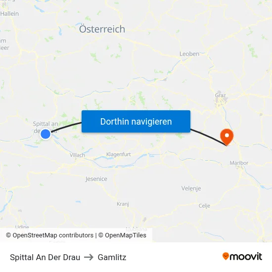 Spittal An Der Drau to Gamlitz map
