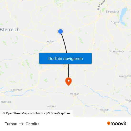 Turnau to Gamlitz map
