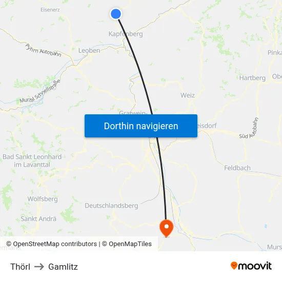 Thörl to Gamlitz map