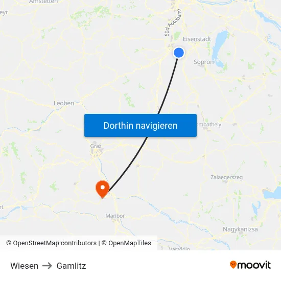 Wiesen to Gamlitz map