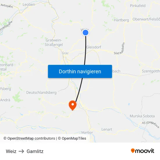 Weiz to Gamlitz map