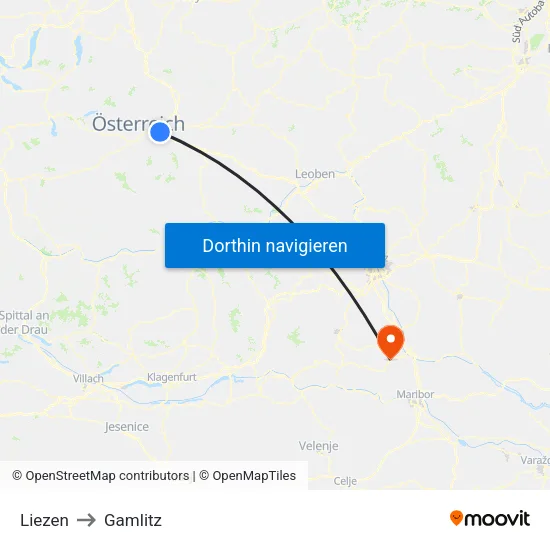 Liezen to Gamlitz map