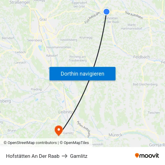 Hofstätten An Der Raab to Gamlitz map