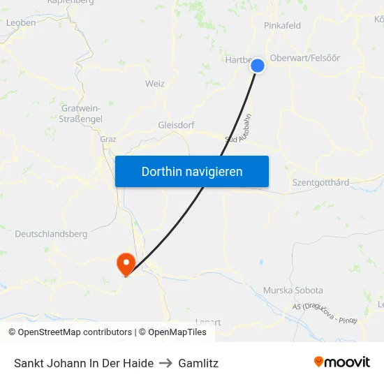 Sankt Johann In Der Haide to Gamlitz map