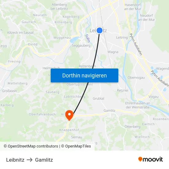 Leibnitz to Gamlitz map