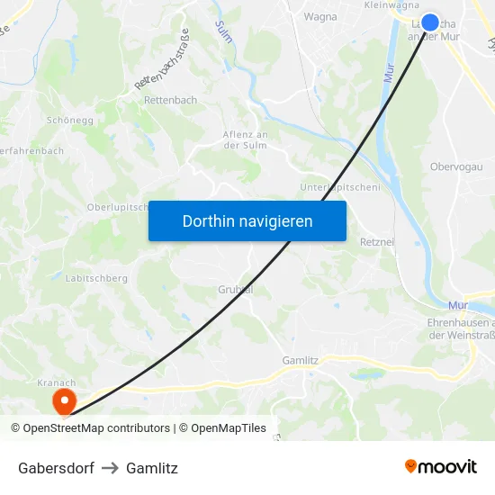 Gabersdorf to Gamlitz map