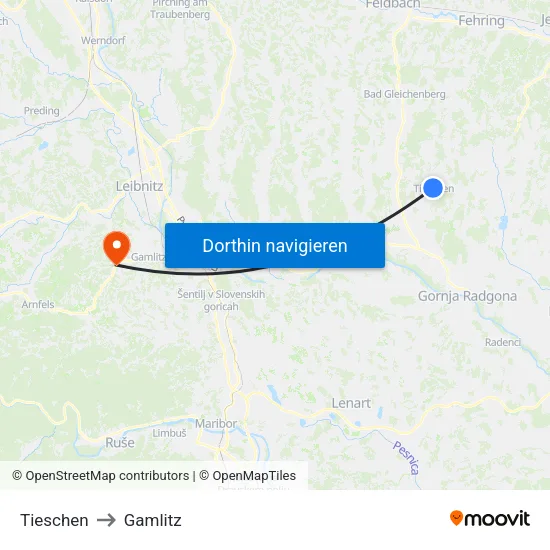 Tieschen to Gamlitz map