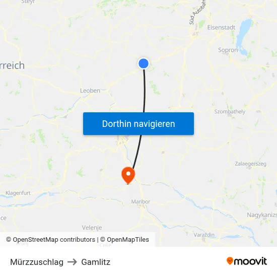 Mürzzuschlag to Gamlitz map
