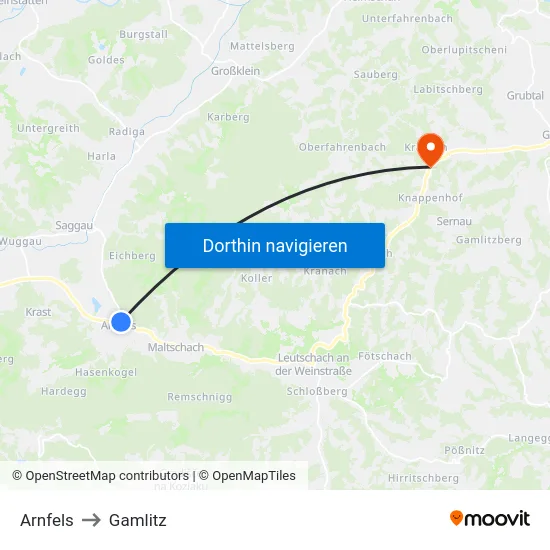 Arnfels to Gamlitz map