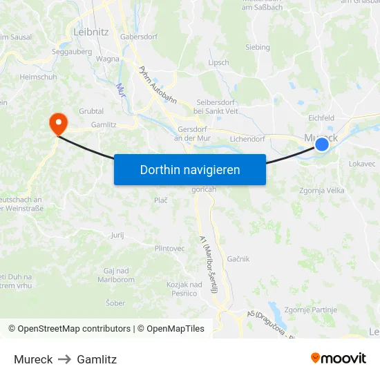 Mureck to Gamlitz map