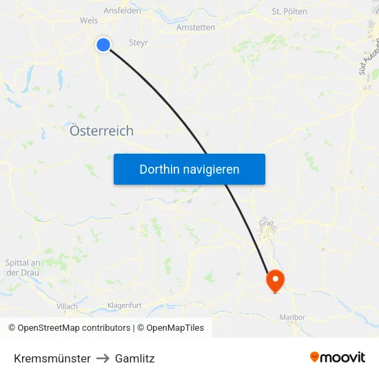 Kremsmünster to Gamlitz map