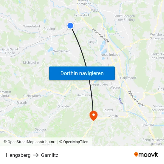 Hengsberg to Gamlitz map