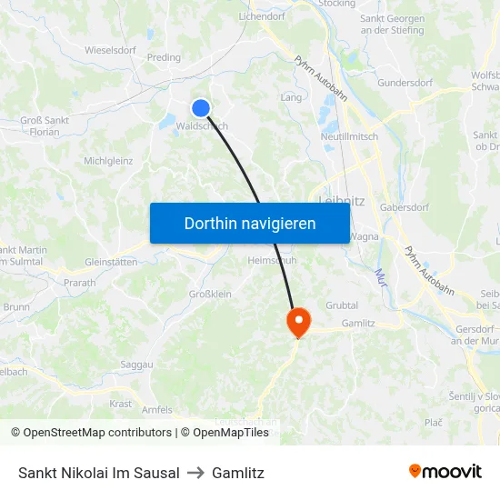 Sankt Nikolai Im Sausal to Gamlitz map